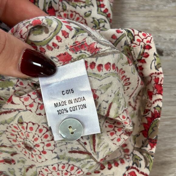 Anokhi India Block Print Cotton Shorts Red Floral Paisley Elastic Waist L - Picture 8 of 10